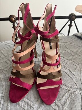 Zara Pink, Peach & Brown Strappy High Heel Sandals